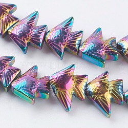 Vacuum Plating Electroplate Non-magnetic Synthetic Hematite Beads Strands, Grade A, Tropical Fish, Multi-color Plated, 6.5~7x8x3mm, Hole: 1mm, about 66pcs/strand, 16.1 inch(41cm)(G-F534-G08)