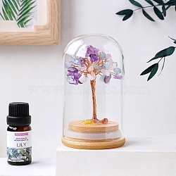 Natural Gemstone Chips Tree Decorations, Wooden & Glass Base with Copper Wire Feng Shui Energy Stone Gift for Home Office Desktop Decoration, 62x100mm(PW-WG72391-05)
