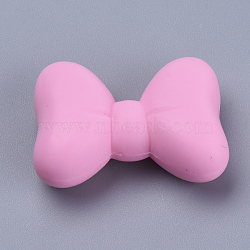 Food Grade Eco-Friendly Silicone Focal Beads, Chewing Beads For Teethers, DIY Nursing Necklaces Making, Bowknot, Pink, 21x29x10.5mm, Hole: 2mm(SIL-R006-58)