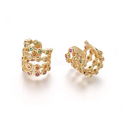 Cubic Zirconia Cuff Earrings, with Brass Findings, Colorful, Real 18K Gold Plated, 10~15mm(EJEW-P180-01G)
