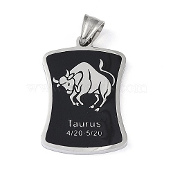 304 Stainless Steel Pendants, with Enamel, Stainless Steel Color, Rectangle with Constellation, Taurus, 39x26x3mm, Hole: 7x3mm(STAS-O008-01D)
