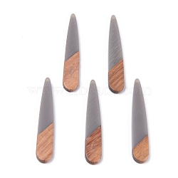 Resin & Walnut Wood Pendants, Teardrop, Gray, 44x7.5x3mm, Hole: 1.2mm(RESI-S358-40O)