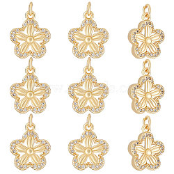 10Pcs Brass Micro Pave Clear Cubic Zirconia Charms, with Jump Ring, Cadmium Free & Lead Free, Flower Charm, Real 18K Gold Plated, 13.5x11.5x3mm, Hole: 2.5mm(ZIRC-BBC0001-87)