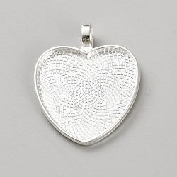 Alloy Pendant Cabochon Settings, Heart, Silver, Tray: 25x23mm, 34x27x2.5mm, Hole: 4.5mm(FIND-WH0165-13S)