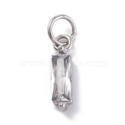 304 Stainless Steel Cubic Zirconia Pendants, Rectangle, Clear, 17x4x4mm, Hole: 5mm(X-STAS-E487-21P-04)
