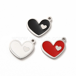 304 Stainless Steel Enamel Charms, Heart, Mixed Color, 13x10x1mm, Hole: 1.2mm(STAS-F291-08P)