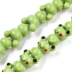 Handmade Bumpy Lampwork Beads Strands, Frog, Yellow Green, 20.5~22x18~20.5x12.5~13.5mm, Hole: 2mm, about 25pcs/strand, 20.16 inch~20.28 inch(51.2cm~51.5cm)(LAMP-T007-16B-01)