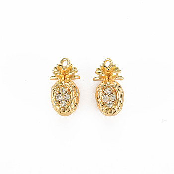 Rack Plating Brass Micro Pave Clear Cubic Zirconia Charms, Nickel Free, Pineapple, Real 18K Gold Plated, 12x6x6mm, Hole: 1mm