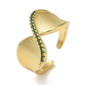 Rack Plating Real 18K Gold Plated Brass Micro Pave Cubic Zirconia Open Cuff Rings, Infinity, Green, Inner Diameter: 18mm