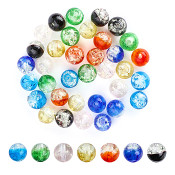 35Pcs 7 Colors Handmade Luminous Transparent Lampwork Beads Strands, Round, Mixed Color, 9~10x10~11mm, Hole: 1.2mm, 5pcs/color
