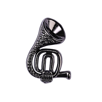 Alloy Brooches, French Horn Pins, Musical Instrument Pins, Gunmetal, 26x18mm