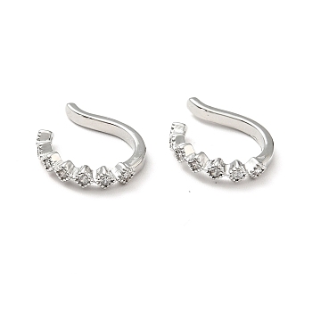 Clear Cubic Zirconia Rhombus Cuff Earrings, Brass Jewelry for Non-pierced Ears, Cadmium Free & Lead Free, Platinum, 14x11.5x2.5mm