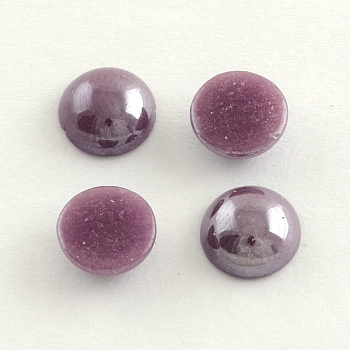 Pearlized Plated Opaque Glass Cabochons, Half Round/Dome, Medium Purple, 5.5x3mm