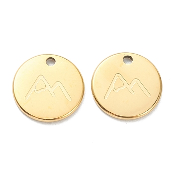 304 Stainless Steel Charms, Flat Round with Mountain, Real 18K Gold Plated, 11.5x1mm, Hole: 1.5mm