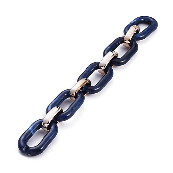 Handmade Acrylic Cable Chains, Imitation Gemstone Style, with CCB Plastic Linking Ring, Rectangle, Rose Gold, Dark Blue, Links: 38x23.5x6.5mm and 24.5x15x6.5mm, 39.37 inch(1m)/strand