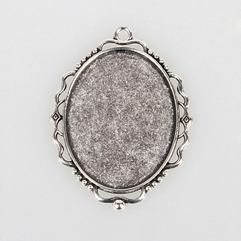Tibetan Style Alloy Pendant Cabochon Settings, Cadmium Free & Lead Free, Oval, Antique Silver, Tray: 30x40mm, 53x39x2mm, Hole: 3mm