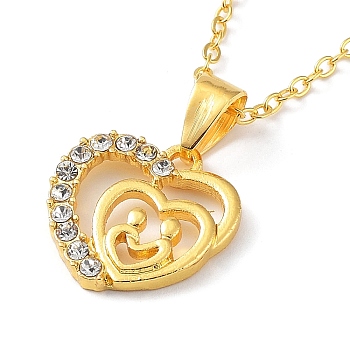 Alloy with Clear Cubic Zirconia Pendant Necklace for Women, Heart with Smiling Face Pattern, Golden, 17.72 inch(45cm)