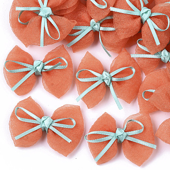 Handmade Woven Costume Accessories, Bowknot & Hair Bows, Coral, 35~40x44.5~48x12~14mm