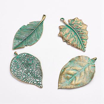 Tibetan Style Alloy Pendants Mixed Shapes, Antique Bronze & Green Patina, 70~80x36~47x2~3mm, Hole: 2~3mm