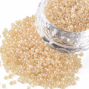 12/0 Grade A Round Glass Seed Beads, Transparent Colours Lustered, Pale Goldenrod, 12/0, 2x1.5mm, Hole: 0.3mm