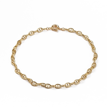 Brass Mariner Link Chain Necklaces, with Spring Ring Clasps, Real 18K Gold Plated, 16-1/8 inch(41cm), 7mm