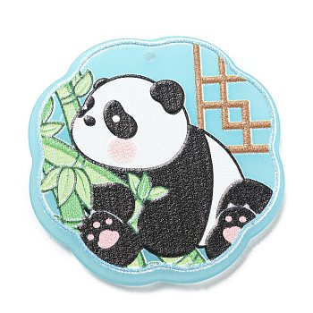 Acrylic Pendants, Panda, Flower, 37x37.5x2.6mm, Hole: 1.6mm