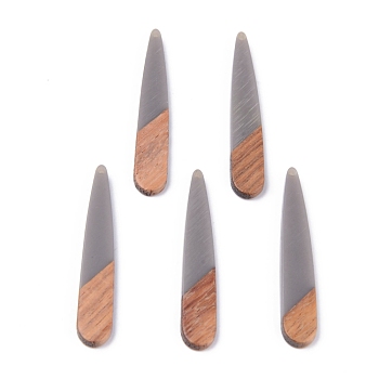 Resin & Walnut Wood Pendants, Teardrop, Gray, 44x7.5x3mm, Hole: 1.2mm