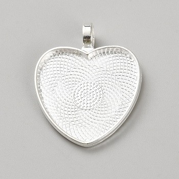 Alloy Pendant Cabochon Settings, Heart, Silver, Tray: 25x23mm, 34x27x2.5mm, Hole: 4.5mm