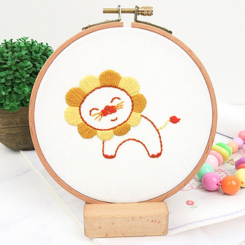 DIY Display Decoration Embroidery Kit, including Embroidery Needles & Thread & Fabric, Plastic Embroidery Hoop, Lion Pattern, 85x67mm