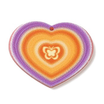 Valentine's Day Printed Heart Theme Acrylic Pendants, Heart, 30x37.5x2.5mm, Hole: 1.6mm