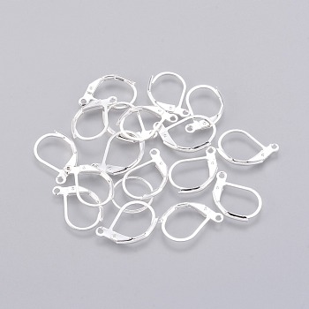 Brass Leverback Earring Findings, with Loop, Silver Color Plated, Size: about 11mm wide, 15.5mm long, hole: 2mm