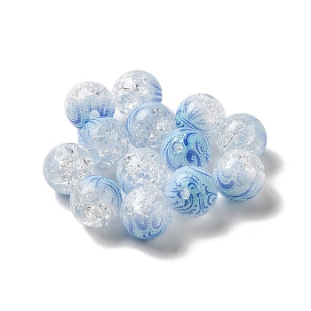 Duotone Spray Painted Crackle Acrylic Beads, Round, Light Sky Blue, 10mm, Hole: 1.8mm, about 850pcs/500g
