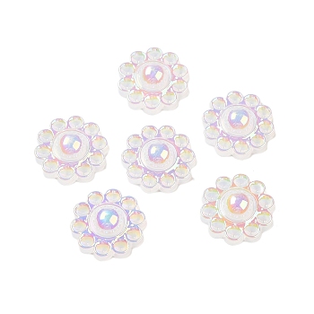 UV Plating Acrylic Cabochons, Iridescent, Flower, 13x13x4.5mm