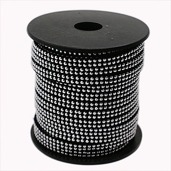 2 Row Platinum Aluminum Studded Faux Suede Cord, Faux Suede Lace, Black, 5x2mm, about 20yards/roll