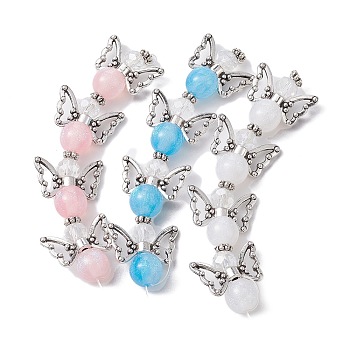 3 Strands 3 Colors DIY Resin Beaded Strands Set, with Antique Silver Plated Alloy Wings, Angel, Mixed Color, 18x18x8mm, Hole: 0.7mm, about 4pcs/strand, 2.76''(7cm), about 1 strand/color
