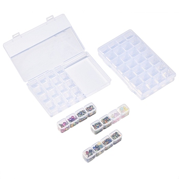 2Pcs Transparent Plastic 28 Grids Bead Containers, with Independent Bottles & Lids, Each Row 7 Grids, Rectangle, Clear, 17.4x10.7x2.7cm