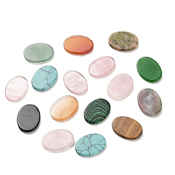 Natural & Synthetic Mixed Gemstone Cabochons, Flat Oval, 18x13x1.5~2mm