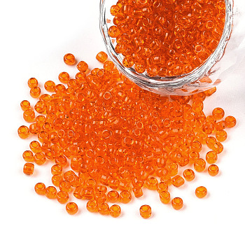 8/0 Glass Seed Beads, Transparent, Round, Dark Orange, 3mm, Hole: 1mm, about 1097pcs/50g