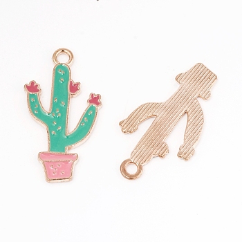 Alloy Enamel Pendants, Cactus, for DIY Craft Jewelry Making Accessory, Colorful, Light Gold, 28.5x15.5x1.5mm, Hole: 2mm