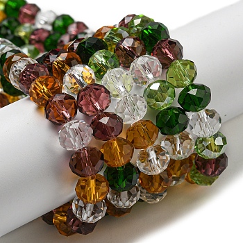 Glass Beads Strands, Faceted, Rondelle, Olive Drab, 8x6mm, Hole: 1mm, about 65~68pcs/strand, 15.7~16.1 inch(40~41cm)