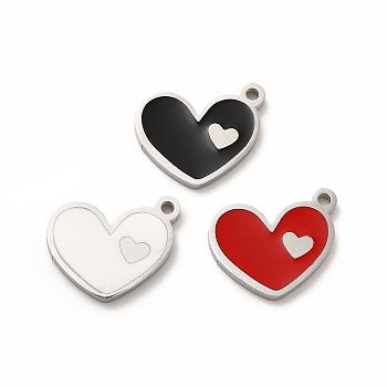 304 Stainless Steel Enamel Charms, Heart, Mixed Color, 13x10x1mm, Hole: 1.2mm