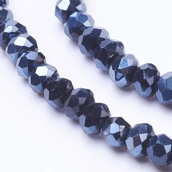 Faceted Rondelle Electroplate Half Plated Glass Beads Strands, Black, 2.5x2mm, Hole: 0.5mm, about 197pcs/strand, 16.9 inch