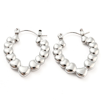 Heart Bubble 304 Stainless Steel Hoop Earrings for Women, Stainless Steel Color, 25.5x23x3mm