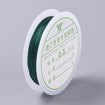 Round Copper Wire, for Jewelry Making, Green, 0.3mm, about 25m/roll