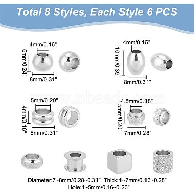 48Pcs 8 Style 304 & 201 & 303 Stainless Steel European Beads(STAS-UN0040-02)-3