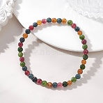 Natural Green Jade Imitation Tourmaline Beaded Stretch Bracelets for Women Men, Round, Dyed, Colorful, Beads: 5mm, Inner Diameter: 2.09 inch(5.3cm)(BJEW-JB13468)