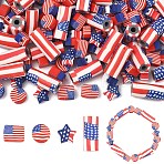 80Pcs 4 Styles Handmade Polymer Clay Beads, Independence Day Pattern Perforated Loose Beads, Mixed Color, 8.56~18.5mm, 20pcs/style(CLAY-YW0002-71)