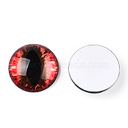Glass Cabochons, Half Round with Evil Eye, Vertical Pupil, Tomato, 20x6.5mm(GGLA-T004-02J)