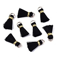Handmade Polycotton(Polyester Cotton) Tassel Decorations, Pendant Decorations, with Golden Iron Loops, Black, 17~21x10x5mm, Jump Ring: 6x0.7mm, Inner Diameter: 4.6mm(FIND-R092-01)