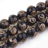 Handmade Gold Sand Lampwork Beads, Round, Black, 11.5~12.5x11~12mm, Hole: 1.5~2mm(X-LAMP-T006-07A)